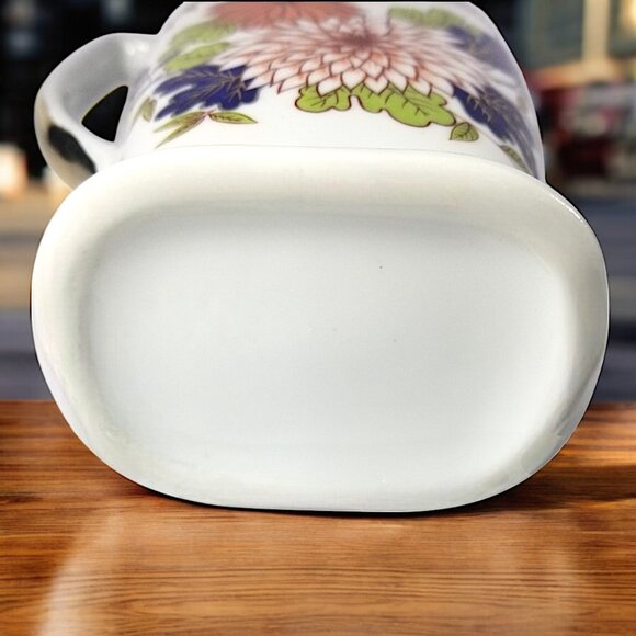 Colorful Japanese Imari Pitcher Multicolor Chrysanthemum & Lotus Flower 9 1/2 in - Picture 7 of 14